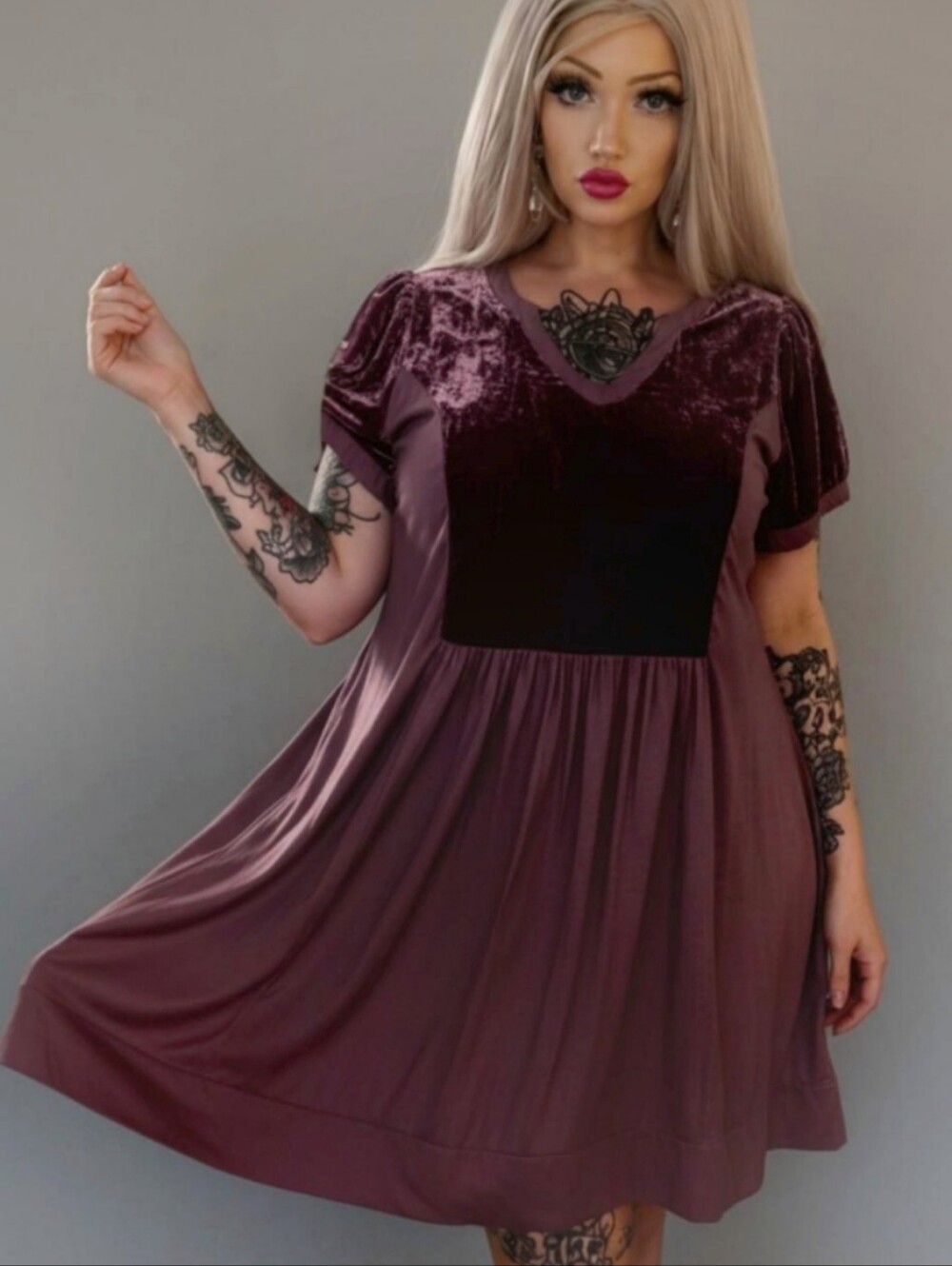 Maeve Anthropologie Velvet Babydoll Dress XL Burgundy Wine Whimsigoth Boho